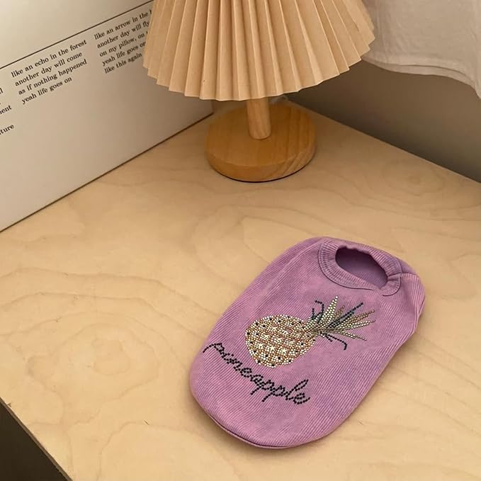Washed Cotton Pet Vest with Rhinestone Fruit Designs, Soft & Stylish Small Dog Cat Vest for Spring Summer, Breathable & Shiny (Purple-Pineapple, Small)