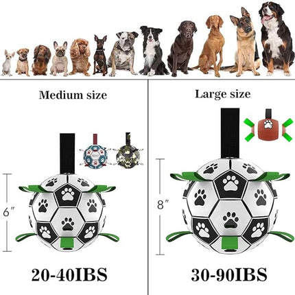 QDAN Dog Toys, Soccer Ball with Straps, World Cup Interactive Toys for Tug of War, Puppy Birthday Gifts, Water Toy, Durable Dog Balls for Medium Large (8 Inch)