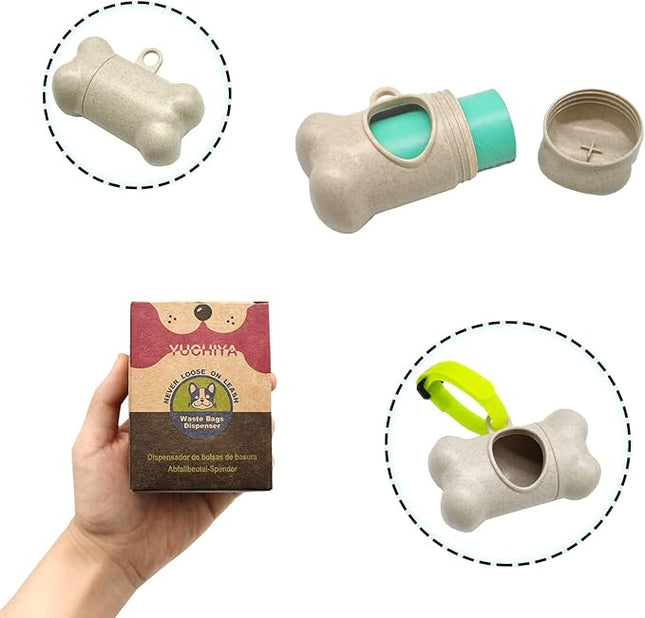 Dog Poop Pickup Bags Holder Dispenser with Standard-Sized Leak-Proof Scented Doggy Waste Bags and Carabiner with Safety Lock&Fastener Never Loose on Leash Lead Again (1 Holder 195 Bags, Beige)