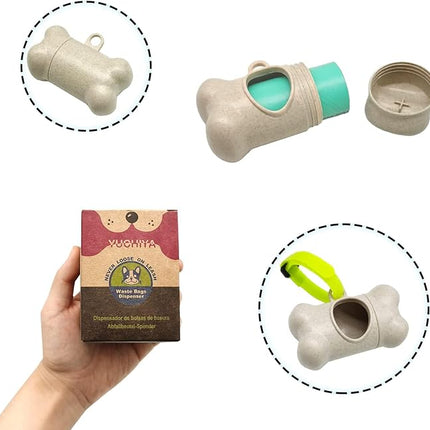 Dog Poop Pickup Bags Holder Dispenser with 1 Roll Random Color Leak-proof Scented Doggy Waste Bags and Carabiner with Safety Lock Plus Hook and Loop Fastener Never Loose on Leash Lead Again (Beige)