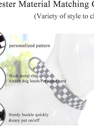 Roses&Poetry Dog Collar with Colourful Checkered Patterns, Adjustable Durable Puppy Collars for Small Medium Large Dogs (Black & White-M)