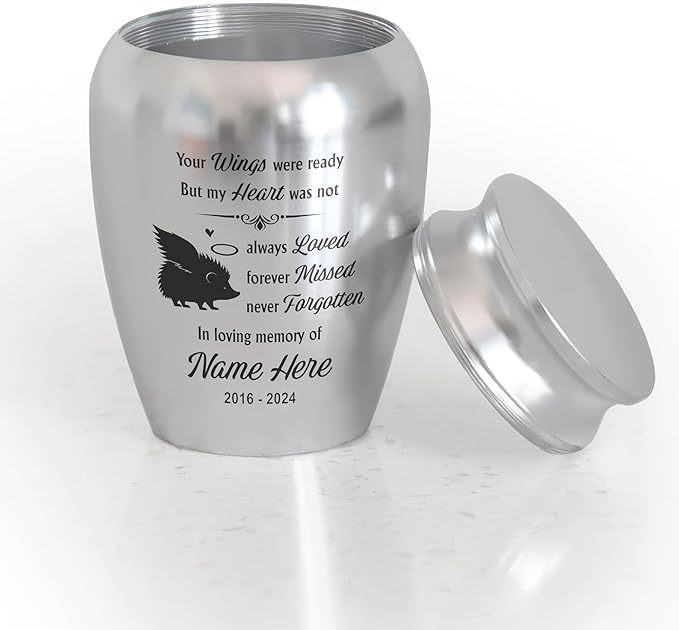 Artsy Woodsy Personalized Hedgehog Pet Memorial Cremation Mini Urn, Decorative Keepsake Small Urns for Ashes 2.56 inch, Remembrance Gifts for Pet Lovers in Loving Memory (04, 2.56x1.77)