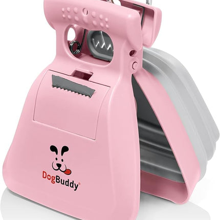 DogBuddy Pooper Scooper, Portable Dog Pooper Scooper, Poop Scooper for Small and Large Dogs, Pooper Scooper with Bag Attachment, Leash Clip and Dog Waste Bags Included (Large, Pink)
