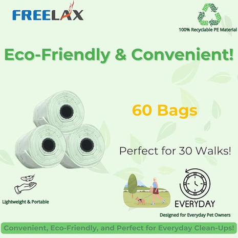 Biodegradable Dog Poop Bags - 60 Count, Durable & 100% Leak-Proof, Compostable Trash Bags for Dogs & Cats, Thick and Easy Open Rolls, Eco-Friendly Waste Bags (22cm x 28cm)