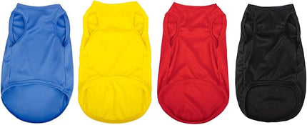 Hozz 4pcs Dog & Cat Puppy Shirts, Small Size, Black, Blue, Yellow, Red, Cotton Blend, Simple & Classic, Summer & All Seasons, Machine Washable, Pullover, UV Resistant, 4-12 lbs