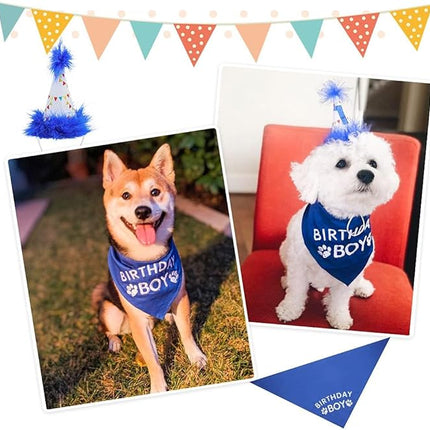 BINGPET Dog Birthday Party Supplies,Dog Birthday Hat Bandana Set,Soft Birthday Boy Triangle Scarf and Number Hat, Cute Birthday Party Supplies with 0-8 Figures for Small Medium Large Dogs Pets