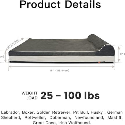 Laifug Orthopedic Memory Foam Extra Large Dog Bed with Pillow and Durable Water Proof Liner & Removable Washable Cover & Smart Design (Large (46"x28"x8"), Grey)