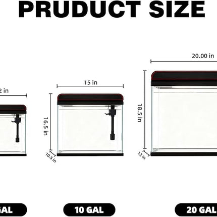 Coospider 5 Gallon Glass Fish Tank, Aquarium Starter Kit, Self-Cleaning Aquarium Kit with Ultra-Quiet Filter Pump, 3-Color LED Lights, Temp Monitoring for Fish, Shrimp, Kids Gift Idea