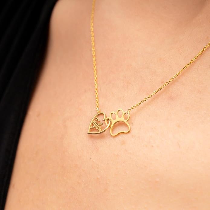 Customized Paw Print Necklace Personalized Pet Name Necklace Custom Engraved Dog Cat Paw Pendant Necklace Pet Memorial Gift for Pet Lovers