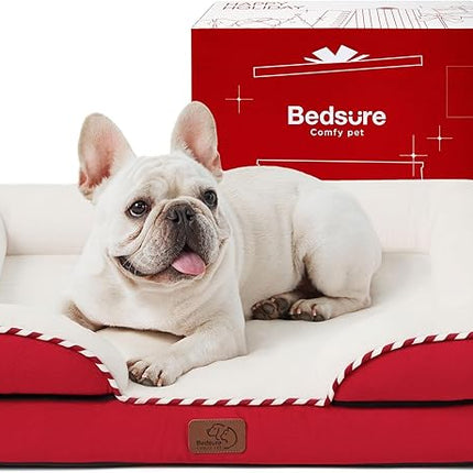 Bedsure Orthopedic Dog Bed Medium Size Dogs - Washable Medium Dog Cat Bed Waterproof, Comfort Pet Couch Sofa with Washable Removable Cover, Pets Bed with Nonskid Bottom, Red, 28"