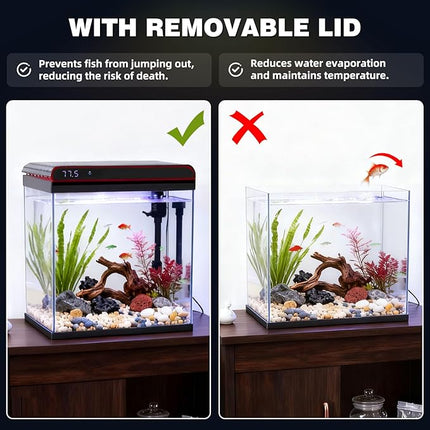 Coospider 5 Gallon Glass Fish Tank, Aquarium Starter Kit, Self-Cleaning Aquarium Kit with Ultra-Quiet Filter Pump, 3-Color LED Lights, Temp Monitoring for Fish, Shrimp, Kids Gift Idea