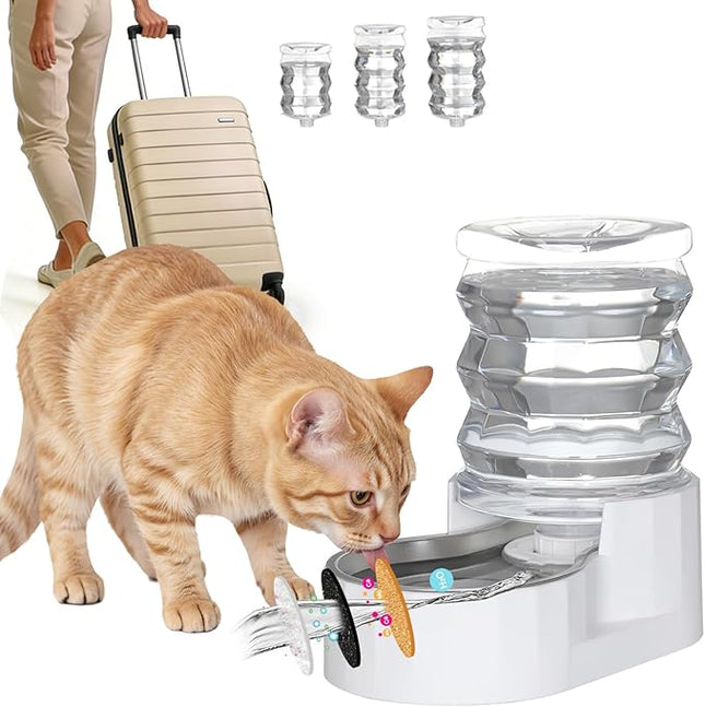 RIZZARI Dog Water Bowl Dispenser: 5L Large Automatic Stainless Steel Gravity Feeder with Specialized Brush and Triple Filter - for Cats with Joint Spine Pain - for Kitchen Bedroom