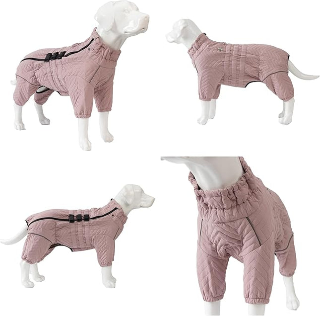 Lotus Warm Dog Coat, Double Layers, Windproof, Waterproof, Reflective, Pink, Small to Large Sizes