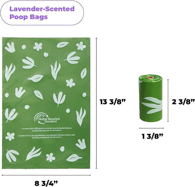 Best Pet Supplies Poop Bags for Dogs, 50% Post-Consumer Recycled Content dog waste bags on rolls, fits all poop bag holders for leashes - 600 Count, Green, Lavender Scented