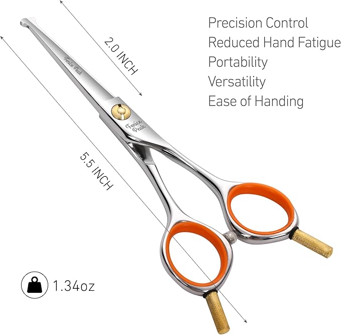 Fenice Peak 5'' Small Straight Scissors Lightweight Dog and Cat Grooming Scissors with Safety Round Tip JP440C Stainless Steel Sharp Blades for Body Facial Nose Ear and Paw Hair Easy Use