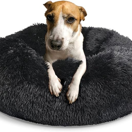 Dog Beds for Medium Dogs 30 Inches Black Fluffy and Soft Dog Bed Faux Fur Round Medium Sized Pet Bed for Dog