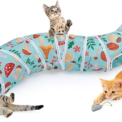 Glittme Cat Tunnel, Cat Tunnels for Indoor Cats, S-Shape Cats Cave with Cat Toys, Foldable Cat Tubes and Tunnels for Cats, Rabbit, Puppy, Guinea Pig