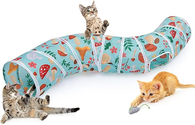 Glittme Cat Tunnel, Cat Tunnels for Indoor Cats, S-Shape Cats Cave with Cat Toys, Foldable Cat Tubes and Tunnels for Cats, Rabbit, Puppy, Guinea Pig