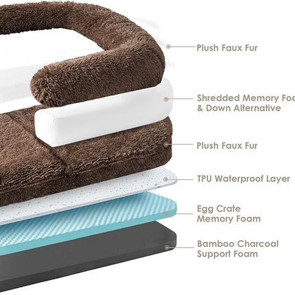 EHEYCIGA Foldable Human Dog Bed, 72"x44"x11" Orthopedic Memory Foam Human Sized Dog Bed, Waterproof Pet Bed for People, Faux Fur Pet Couch for Adult with Non-Slip Bottom, Brown