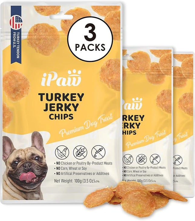 iPaw Turkey Chips Dog Treats for Puppy Training, All Natural Human Grade Dog Treat, Ingredient Sourced from USA, Hypoallergenic, Easy to Digest (Turkey Chips), 3 Packs