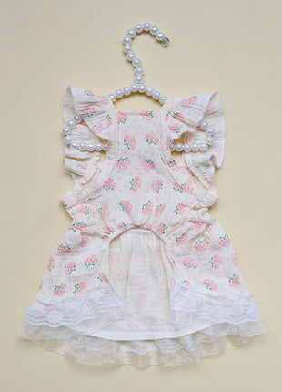 QWINEE Cute Flower Pattern Dog Dress Ruffle Trim Princess Dress Cat Vest Dress Lace Trim Summer Dress Pet Clothes for Small Medium Cats Dogs Kitten Puppy Pink A M