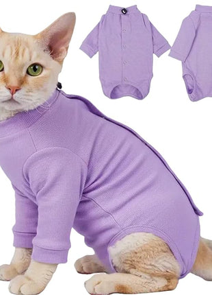 Cat Onesie for Cats After Surgery Male Female, Breathable & Soft Fabric Cats Spay Recovery Suit, Cone Alternative Surgical Suit with Leg Sleeves to Stop Licking, Cat Wound Care Shirt Wear(Purple, M)