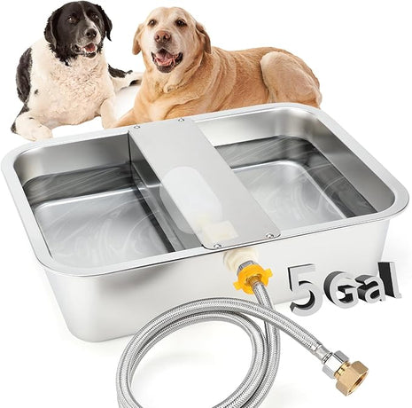 BWOGUE 5 Gal Automatic Dog Water Dispenser for Large Dogs Stainless Steel Outdoor Water Bowl Large Breed Self Filling Dog Waterer Feeder for Dogs Cat Chicken Livestock