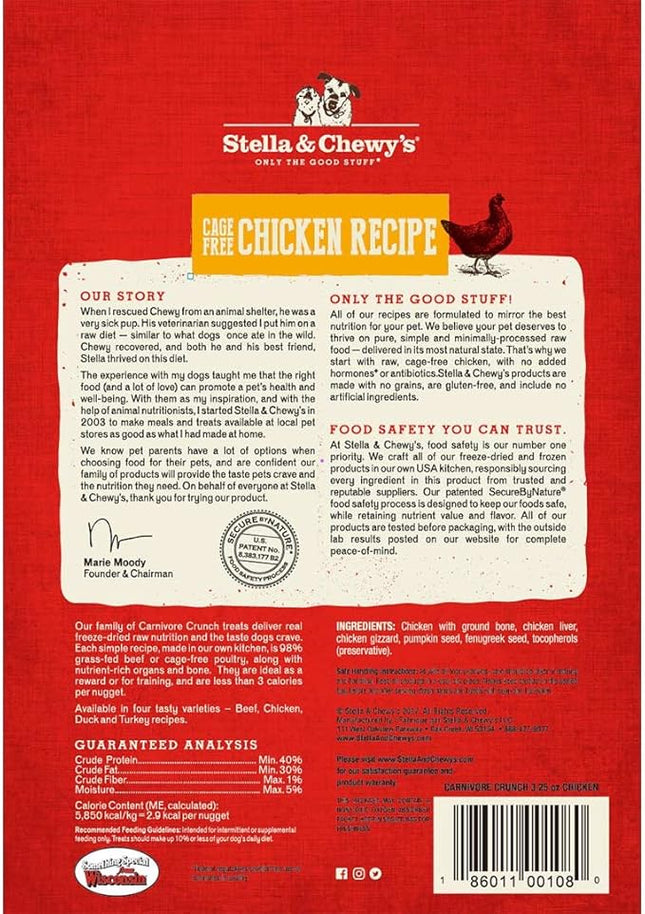 Stella & Chewy's Freeze-Dried Raw Dog Treats - Carnivore Crunch for Training - Natural Limited Ingredient, Grain-Free - Perfect for Picky Eaters - Chicken Recipe - 3.25 oz Bag