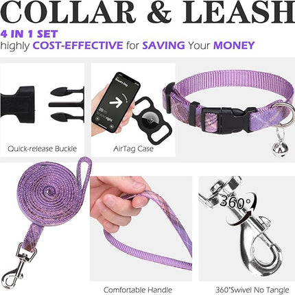 EXPAWLORER Classic Plaid Puppy Harness - Small Dog Harness and Leash Set - Dog Collar and Leash Set with AirTag Holder, Soft Padded Step in Dog Vest Harness No Pull Reflective for Outdoor, Purple XXS
