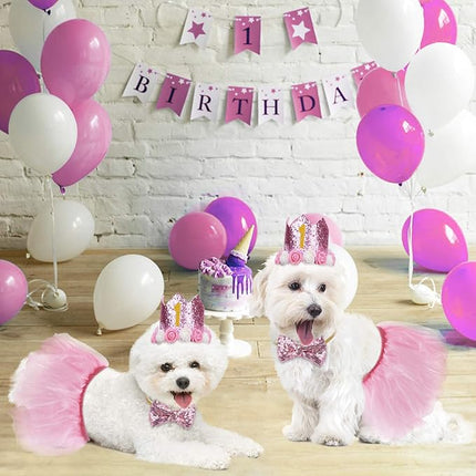 Legendog Dog Tutu Skirt, Birthday Party Supplies - Hat - Bowtie, Cute Pink Outfit for Small Dogs, Girl Dresses