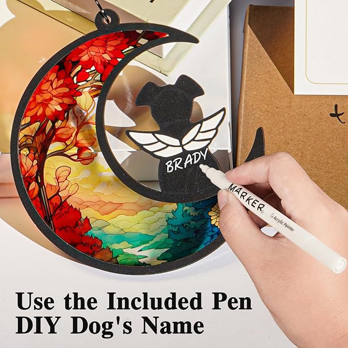 Dog Memorial Suncatcher, Dog Memorial Gifts for Loss of Dogs, Custom with Name Date Pet Sympathy Gifts for Grief Puppy Lovers, Personalized Pet Remembrance Ornaments for Window Hanging