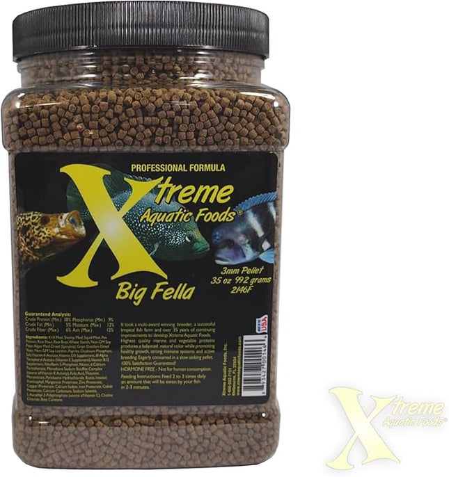 Xtreme Big Fella 3.0mm Pellets: Professional Nutrition for Medium to Large Cichlid/Community Fish - Boost Immune & Digestive Health, Color & Energy, Max Protein Fish Food – USA Farm Grown (35oz)