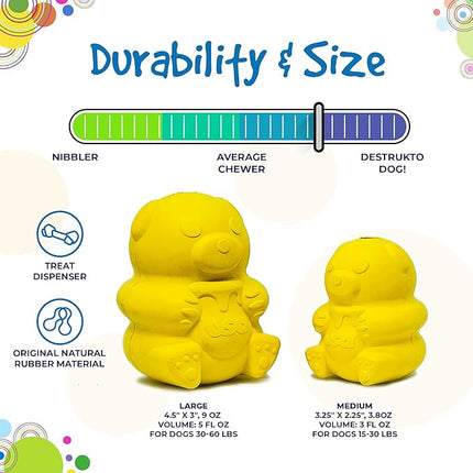 SodaPup Honey Bear – Durable Dog Treat Dispenser & Chew Toy Made in USA from Non-Toxic, Pet Safe, Food Safe Natural Rubber Material for Mental Stimulation, Problem Chewing, Calming Nerves, & More