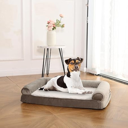 Amazon Basics Dog Bed with Cooling Gel Memory Foam, Pressure-Relief Support for Dogs up to 30lbs, Non-Slip Bottom, Machine Washable Cover, Medium Sized (30" x 20"), Taupe