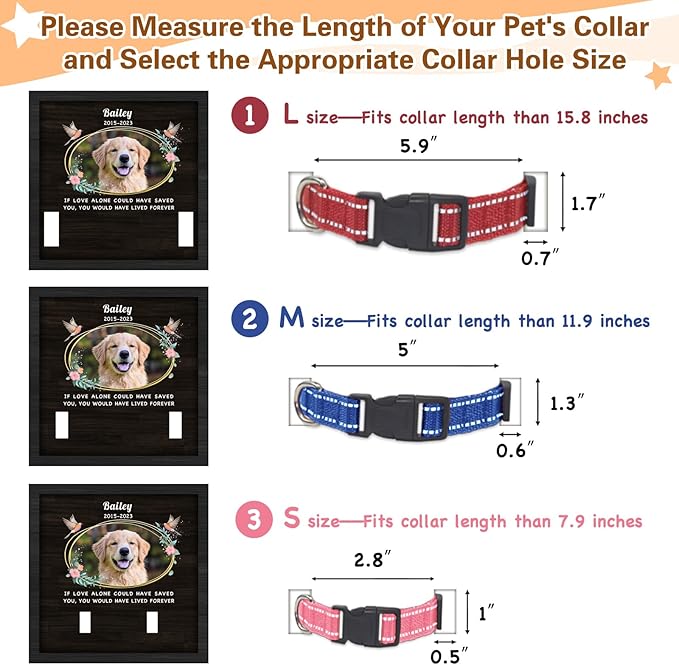 Pet Memorial Gifts Personalized Picture Frame for Loss of Dog, in Memory of Dog Passing Away Sympathy Gifts, Cat Memorial- Fits 3 Collar Lengths