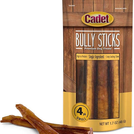 Cadet Bully Sticks for Small Dogs, All-Natural Beef Pizzle, Rawhide-Free Long-Lasting Dog Chews for Aggressive Chewers, 4 Count