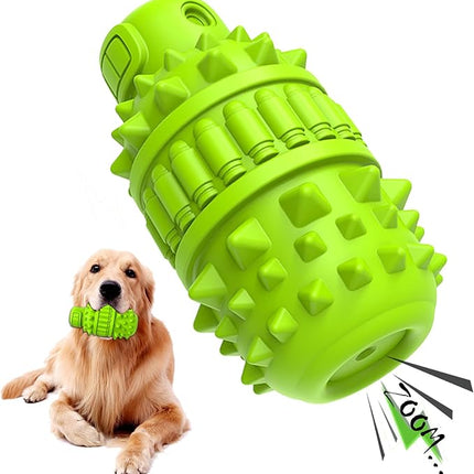 PIFFZEDO Dog Toys for Aggressive Chewers,Interactive Natural Rubber Chew & Squeaky Toy for Large Medium Breed,Dog Toothbrush,Tough & Durable (Green,Large)