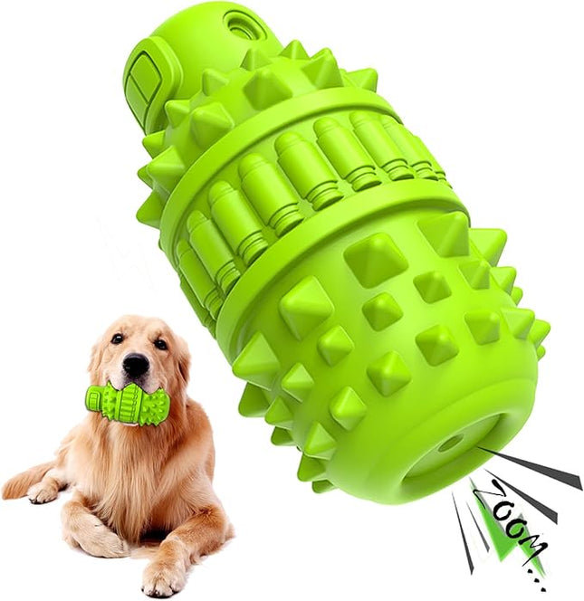 PIFFZEDO Dog Toys for Aggressive Chewers,Interactive Natural Rubber Chew & Squeaky Toy for Large Medium Breed,Dog Toothbrush,Tough & Durable (Green,Large)