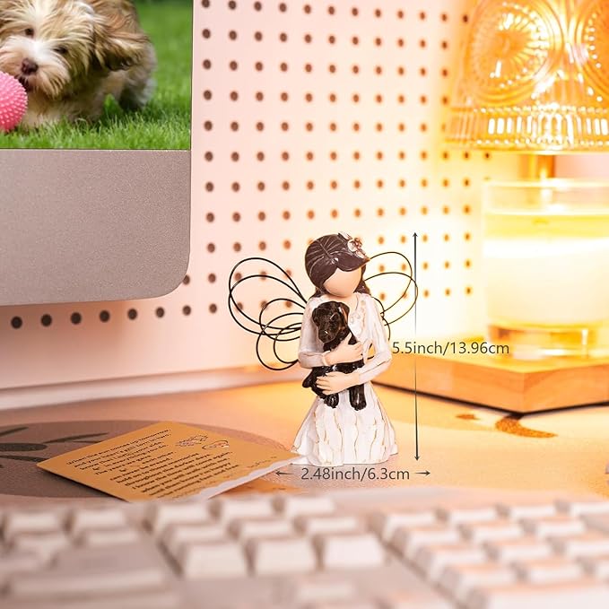 Loss of Dog Sympathy Gift, Dog Memorial Gifts, Angel Figurine, Remembrance Keepsake, Pet Sympathy Gift(Black)