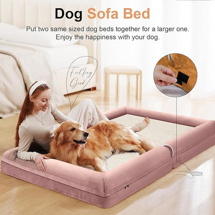 Large Dog Bed Orthopedic Washable: Beds Bolster XL Bed Large Big Dogs Egg Crate Foam Couch Sofa Waterproof with Removable Cover - Pink