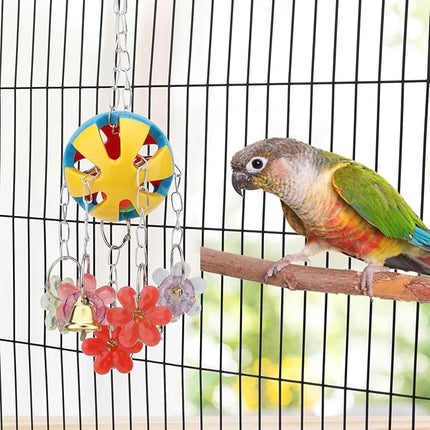 Hypeety Pet Parrot Toy Plastic Colorful Birds Ball with 1 Bell for Budgie African Grey Cockatoo Cockatiel Sun Conures 1 Ball with Plastic Flowers