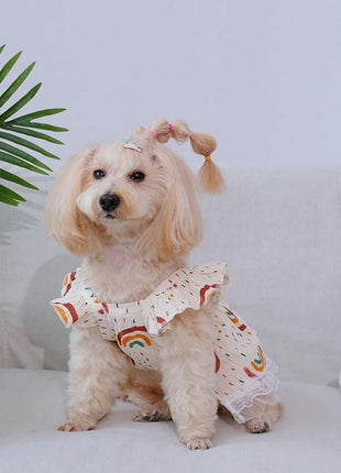 QWINEE 2pc Cute Dog Dress Ruffle Trim Princess Dress Cat Vest Dress Lace Trim Summer Dress Pet Clothes for Small Medium Cats Dogs Kitten Puppy Multi XS