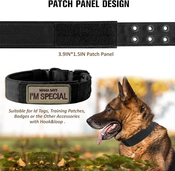 Tactical Dog Collar Military Adjustable Dog Collars Soft Nylon Training Collar with Patch Heavy Duty Metal Buckle Collars for Medium Large Dogs (Pink, M)