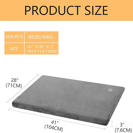 EMPSIGN Stylish Dog Bed Mat Dog Crate Pad Mattress Reversible (Cool & Warm), Water Proof Linings, Removable Machine Washable Cover, Firm Support Small to XX Large Dogs, Grey,XL(41''''*28''''*3'''')