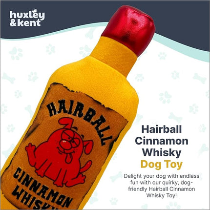 Huxley & Kent Funny Dog Toy w/Squeaker – Power Plush Squeaky Dog Toys for Small, Medium & Large Dogs – Soft Stuffed Animal for Indoor Play & Fetch - Hairball Cinnamon Whiskey, Small
