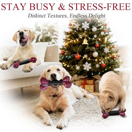 Apasiri Tough Dog Toys for Aggressive Chewers Large Breed, Dog Chew Bone with Bacon Flavor, Nylon & Rubber Chew Toy for Medium Large Dogs