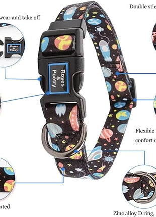 Roses&Poetry Dog Collar with Colourful Star Patterns, Adjustable Durable Puppy Collars for Small Medium Large Dogs (Star-XS)