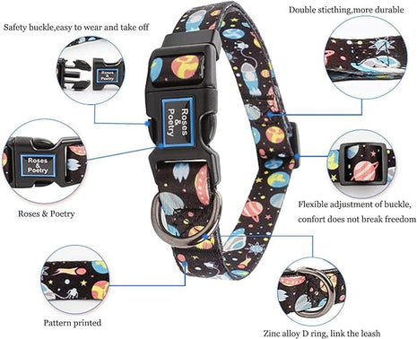 Roses&Poetry Dog Collar with Colourful Star Patterns, Adjustable Durable Puppy Collars for Small Medium Large Dogs (Star-XS)