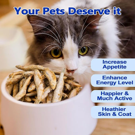 Amzey 7oz Minnows Dog Treats - Freeze Dried Minnows Cat Treats - High Protein & Premium Quality Training Treats - Bulk Package (1.6" to 2.8" Length Each)