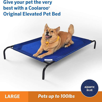 Coolaroo Original Elevated Dog Bed - Breathable Off-The-Ground Pet Bed with Cooling Fabric, Joint Relief & Moisture-Resistant Fabric, 100% Recyclable, Easy Clean, Aquatic Blue, Large